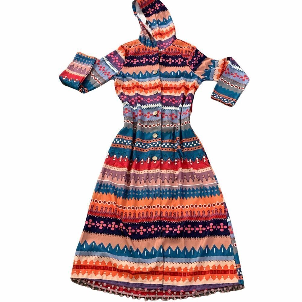 Misslook Colorful Tribal Stripe Hooded Longline Coat Duster‎ Robe Sz M #22B